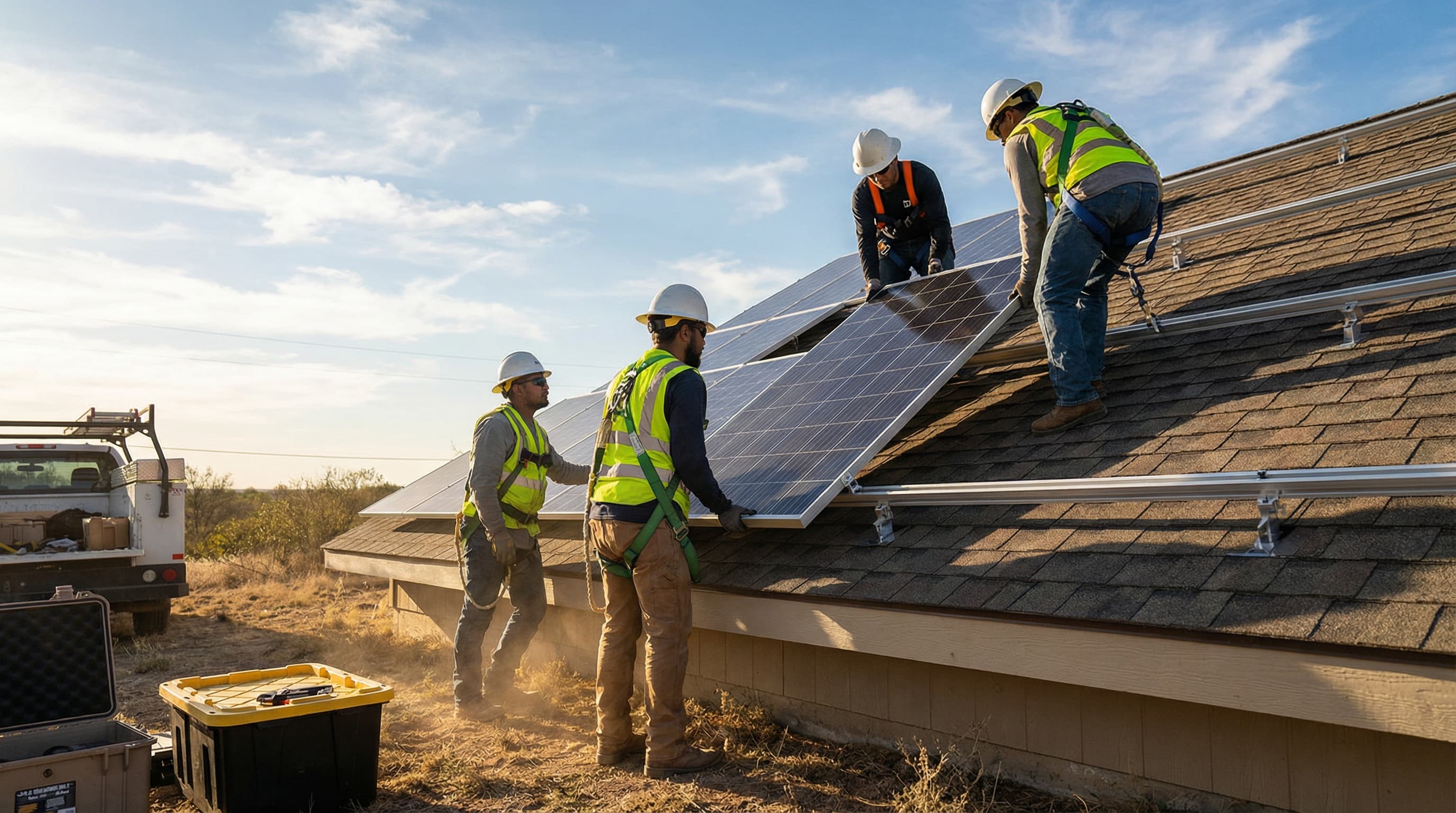 Texas Power Protection crew installing solar panels